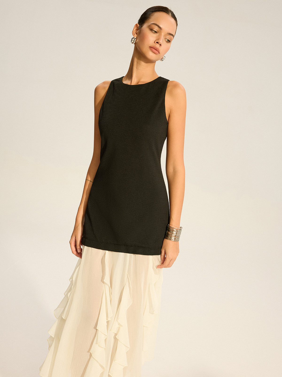 2-in-1 Semi-Transparente Maxi-Kleid mit Rüschensaum