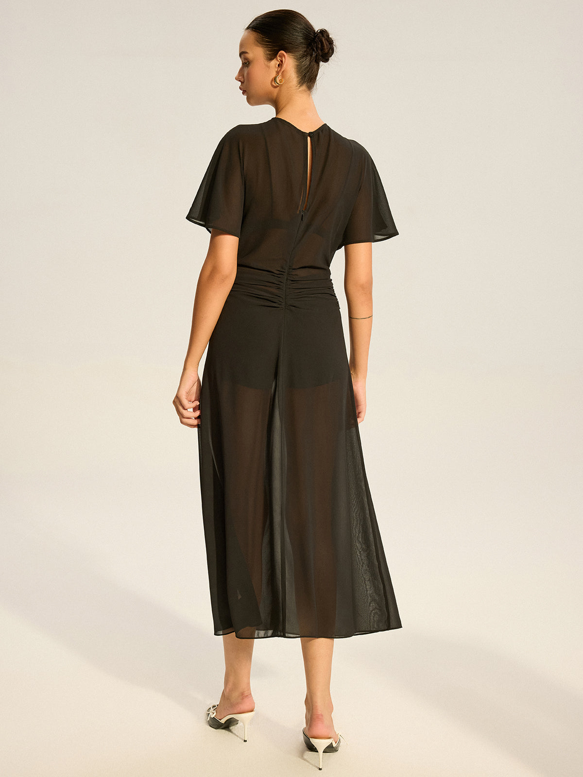 Sheer Chiffon Midi Dress with Lining Slip Two-Piece Set