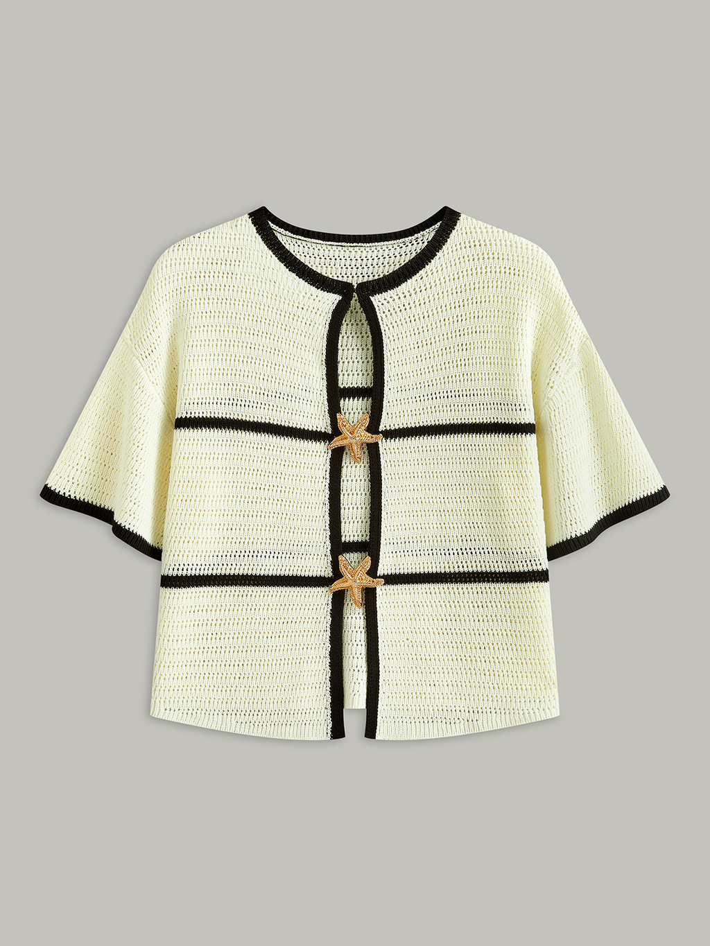 Kontrastbesatz-Stricktop mit Seestern-Knopf
