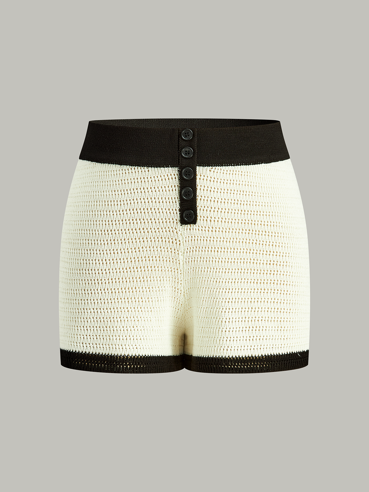 Contrast Trim Button-Front Knitted Shorts