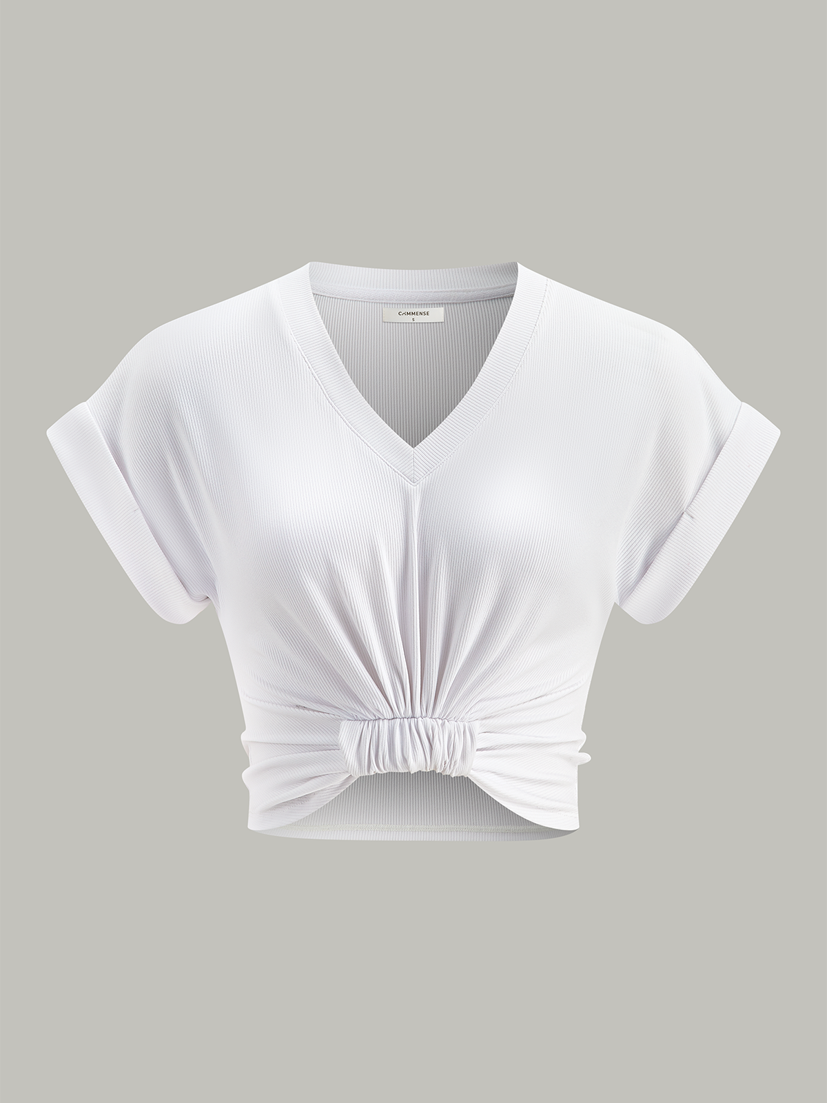 Ribbed V-Neck Knotted Crop Top