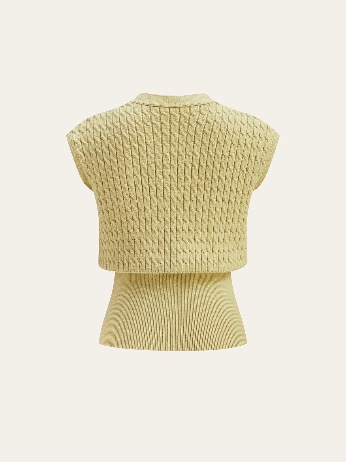 Metal Button Cable Knit Waist-Cinching Vest