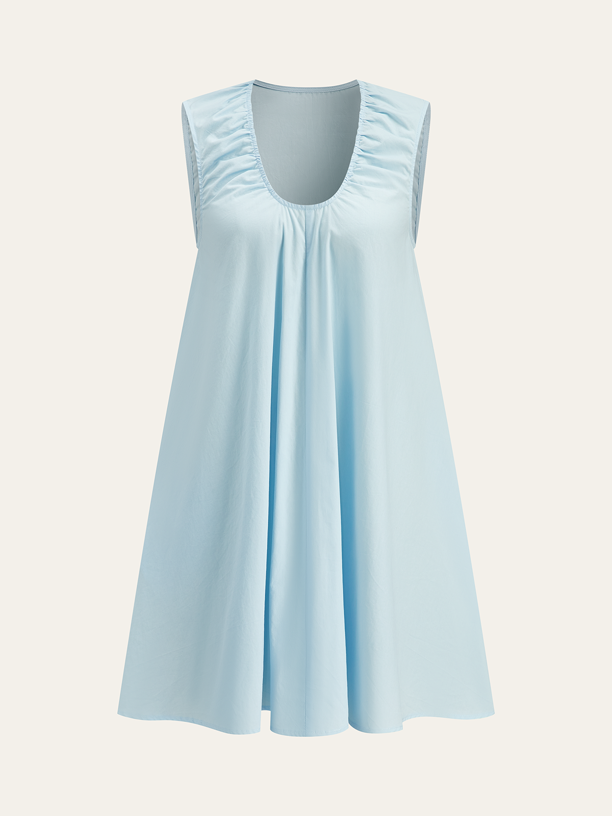 Robe courte en coton à encolure froncée 