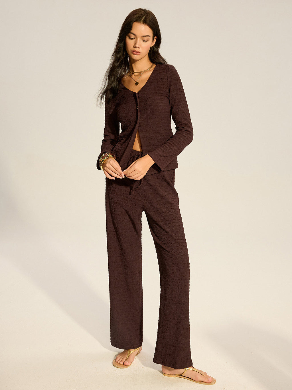 Ensemble pantalon en tricot texturé