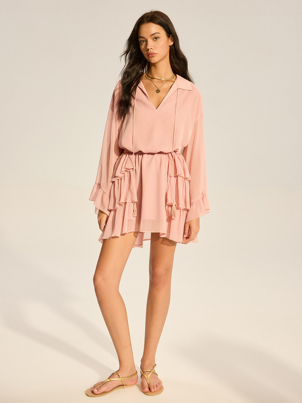 Chiffon-Mini-Rüschenkleid