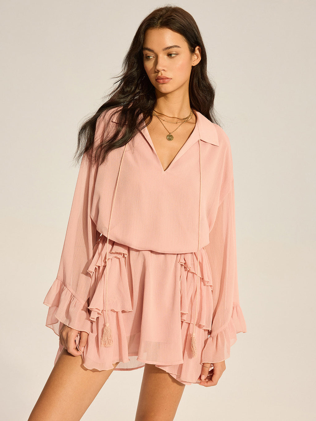 Chiffon-Mini-Rüschenkleid
