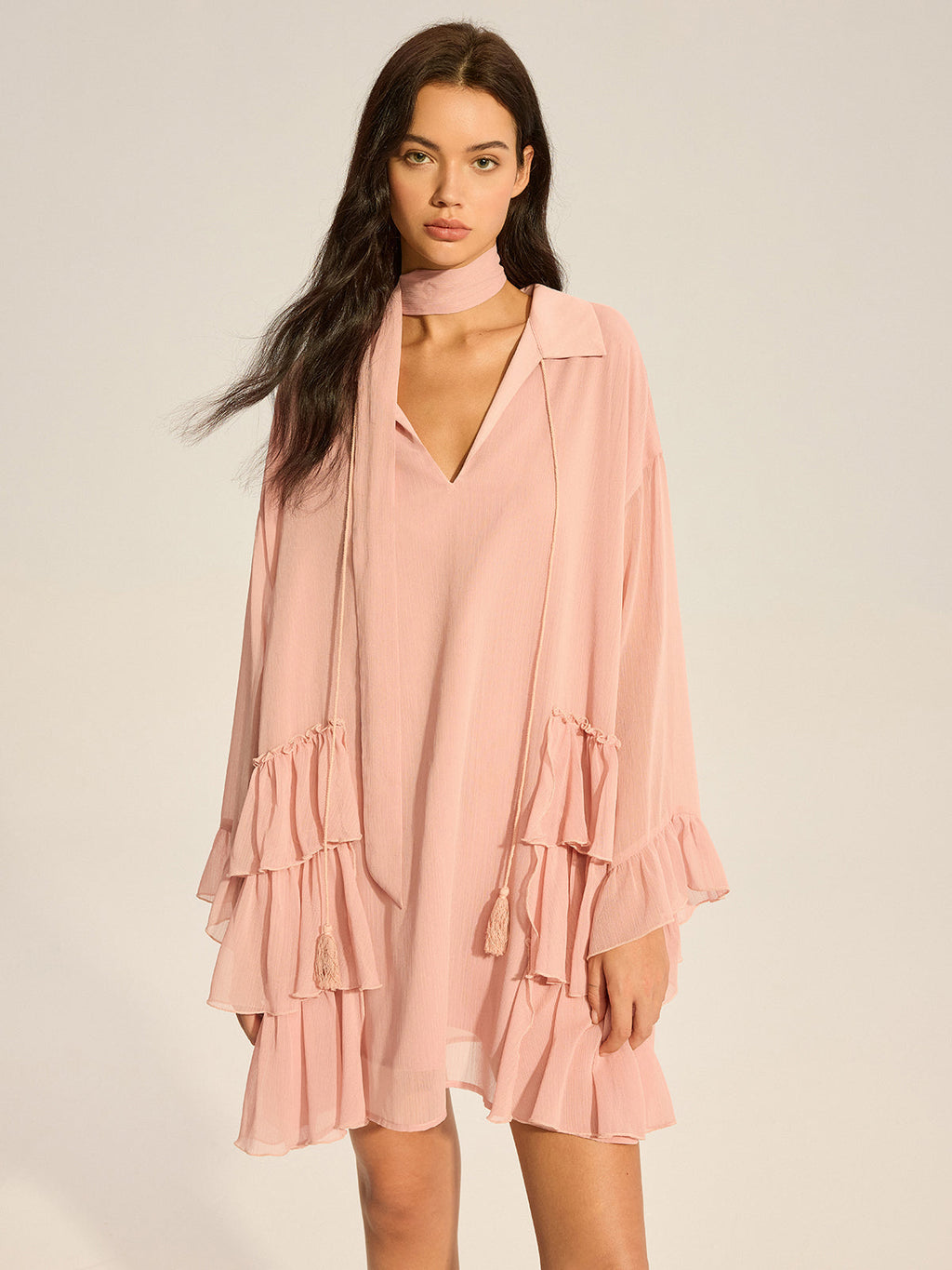 Chiffon-Mini-Rüschenkleid