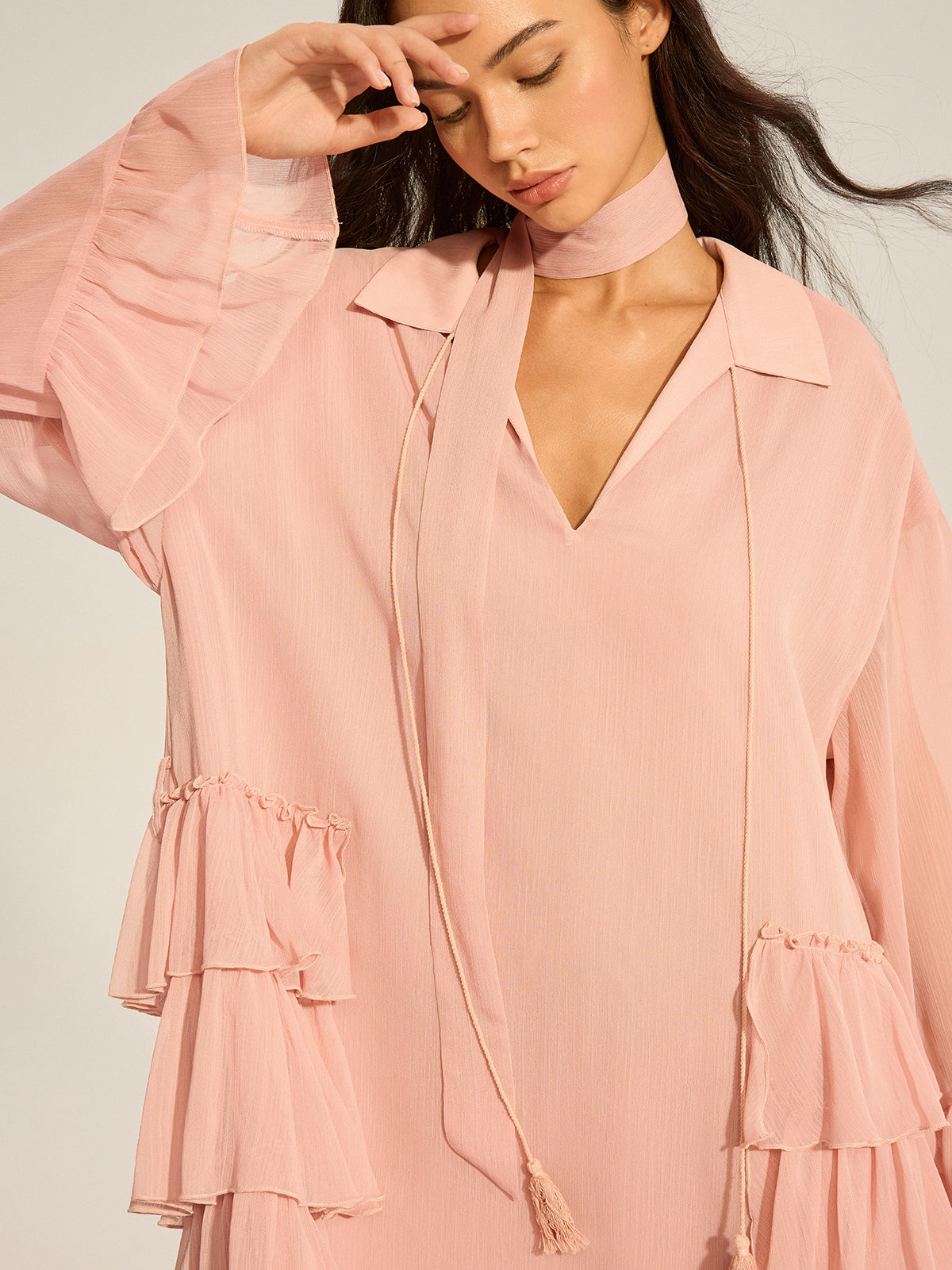 Robe courte à volants en mousseline 