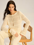 Mesh-Strick Pullover mit langen Ärmeln