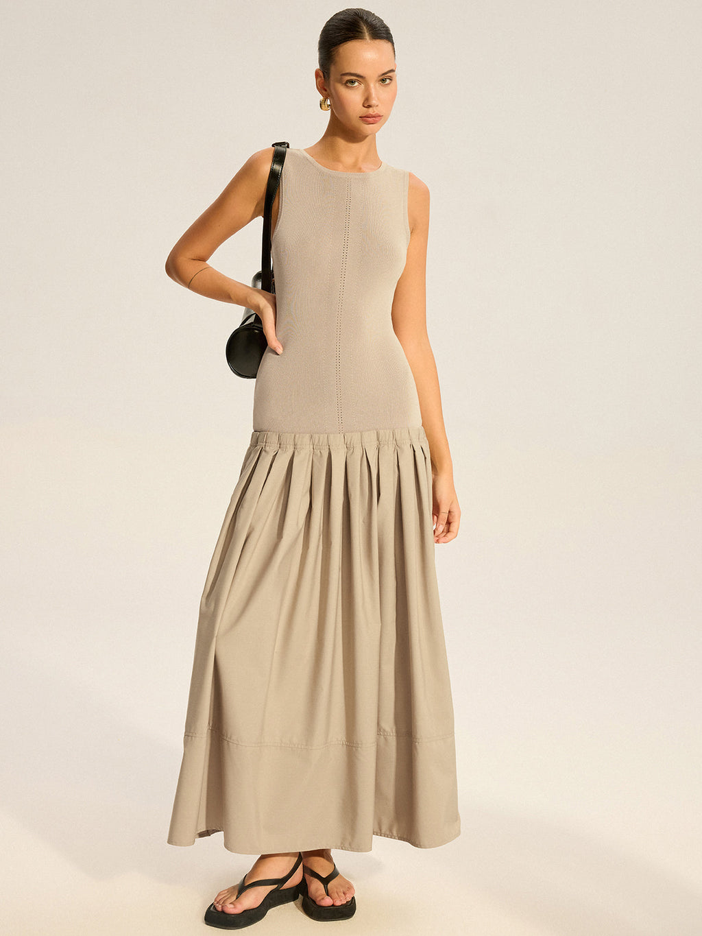 Robe midi plissée et top en maille sans manches
