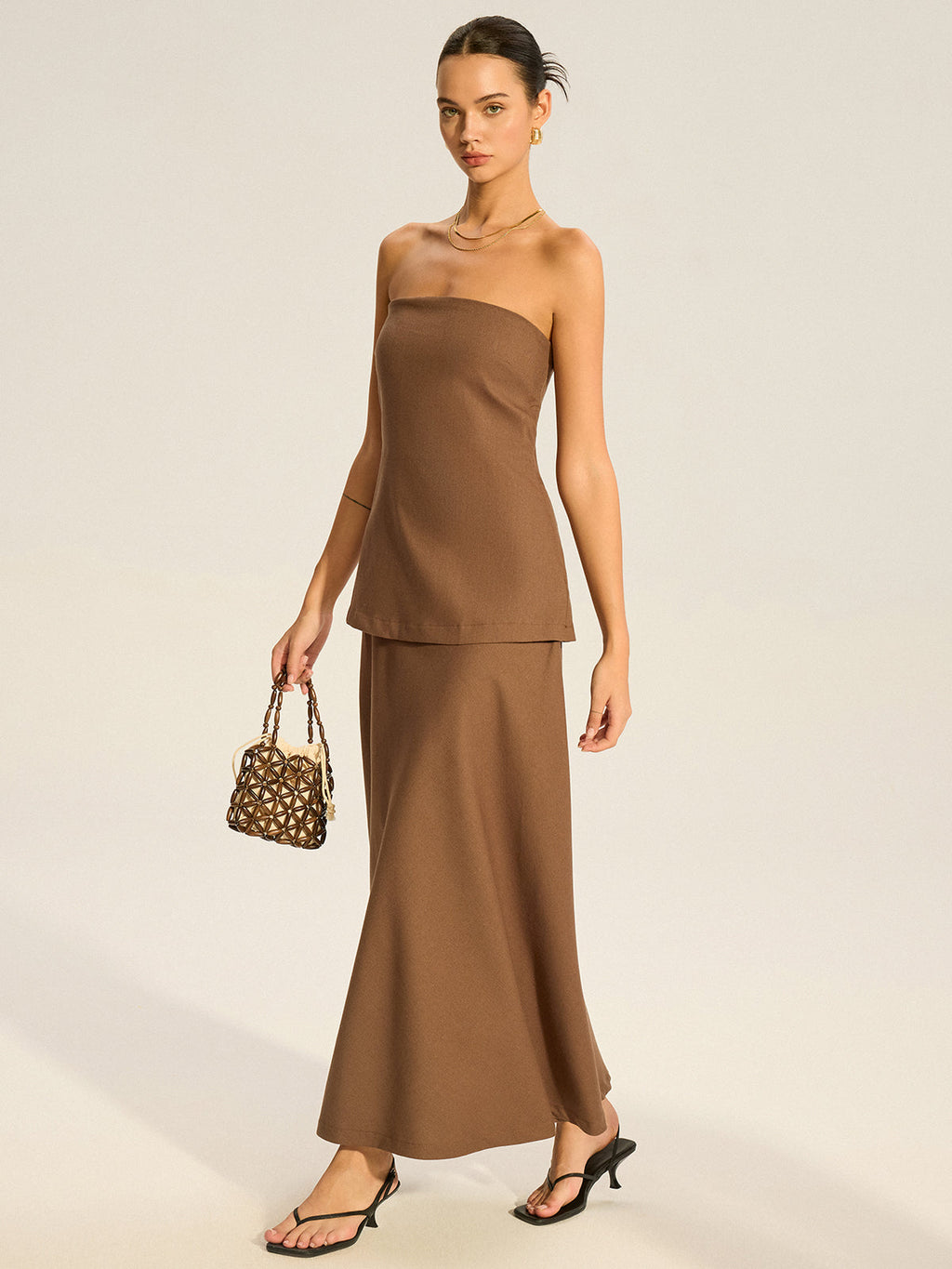Robe longue superposée sans bretelles