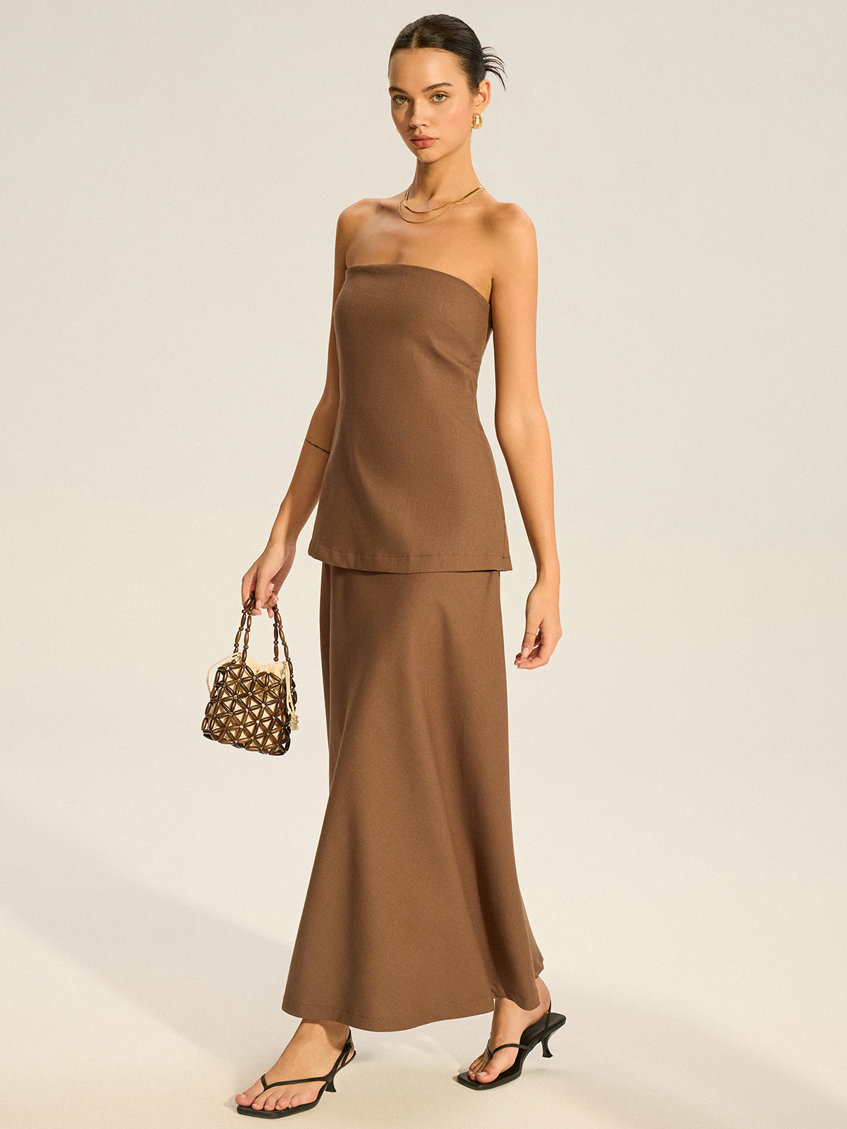 Robe longue superposée sans bretelles