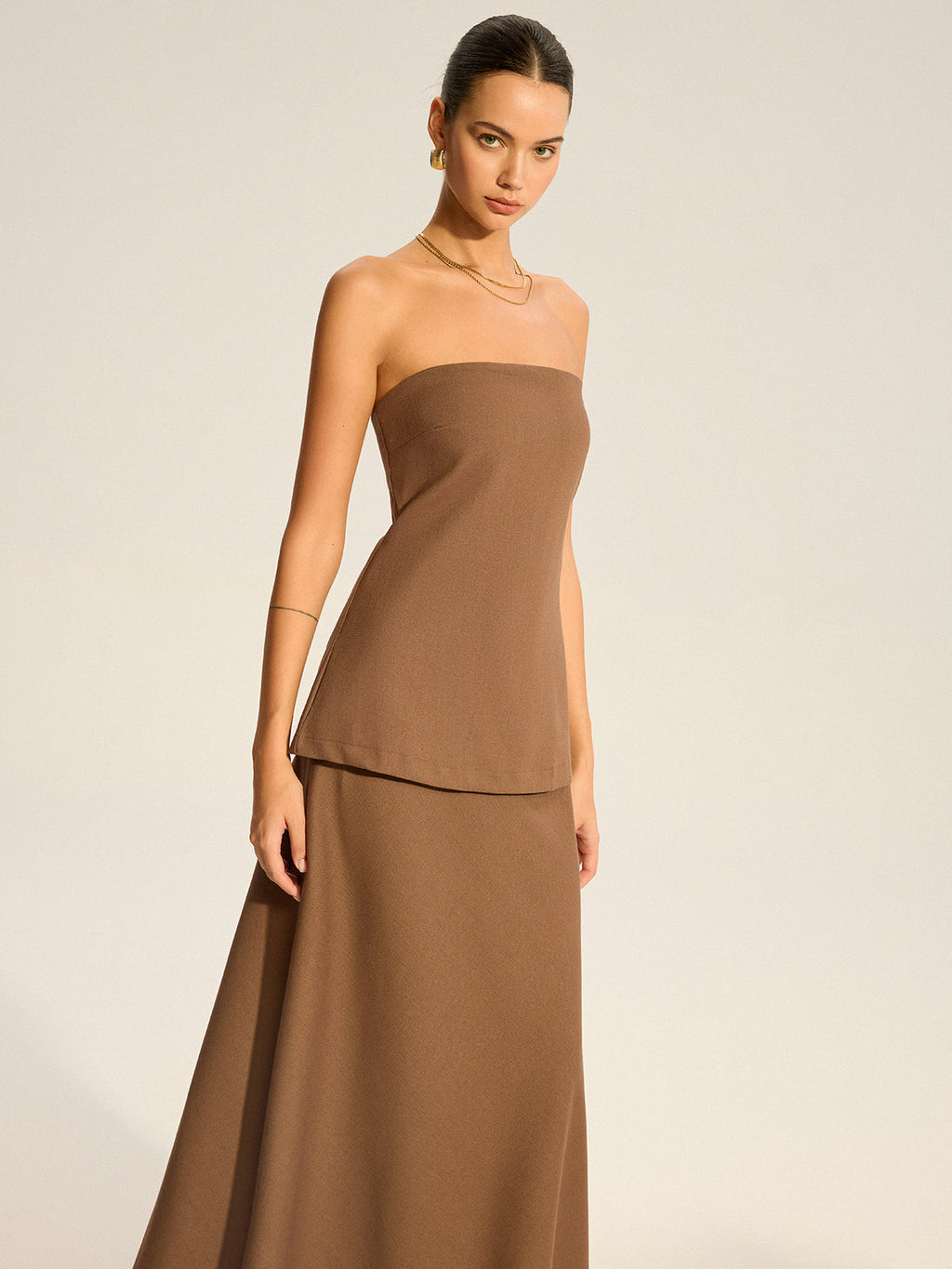 Robe longue superposée sans bretelles