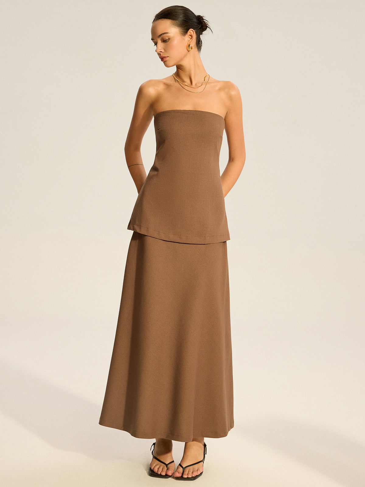 Robe longue superposée sans bretelles