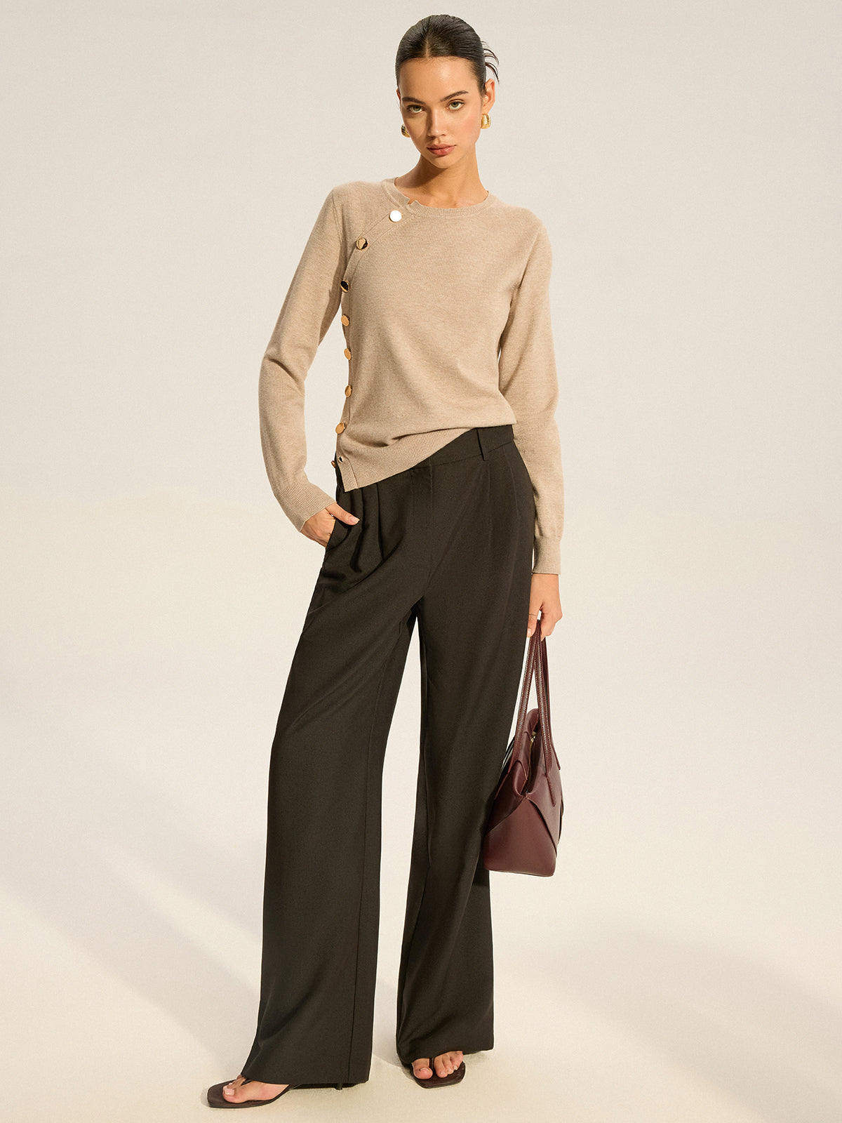 Asymmetric Button Knit Top