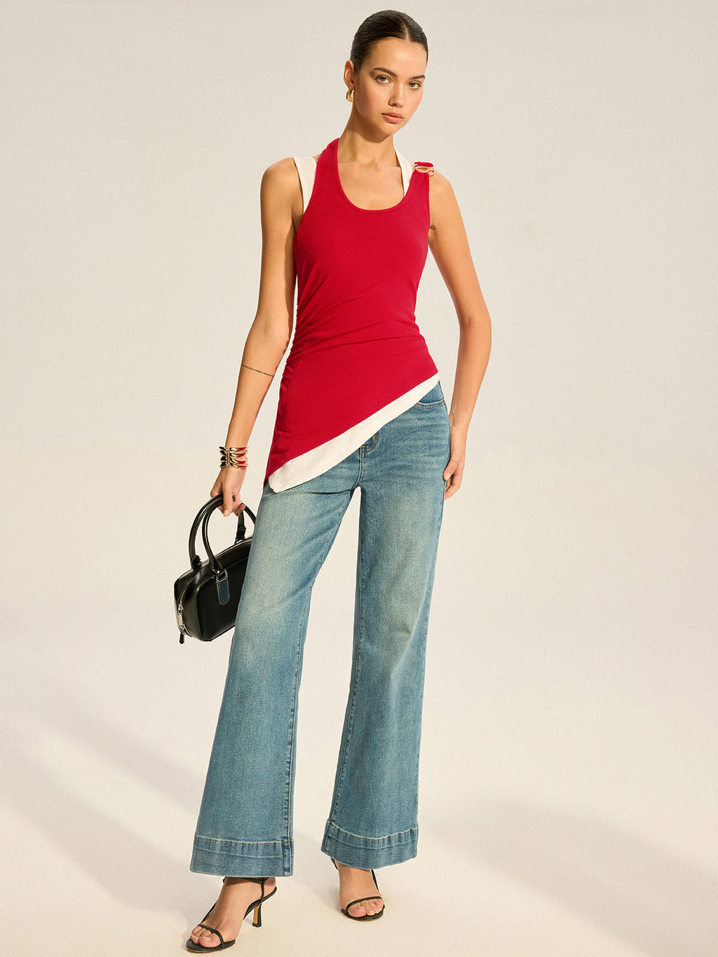 Asymmetrisches, mehrlagiges Neckholder-Top