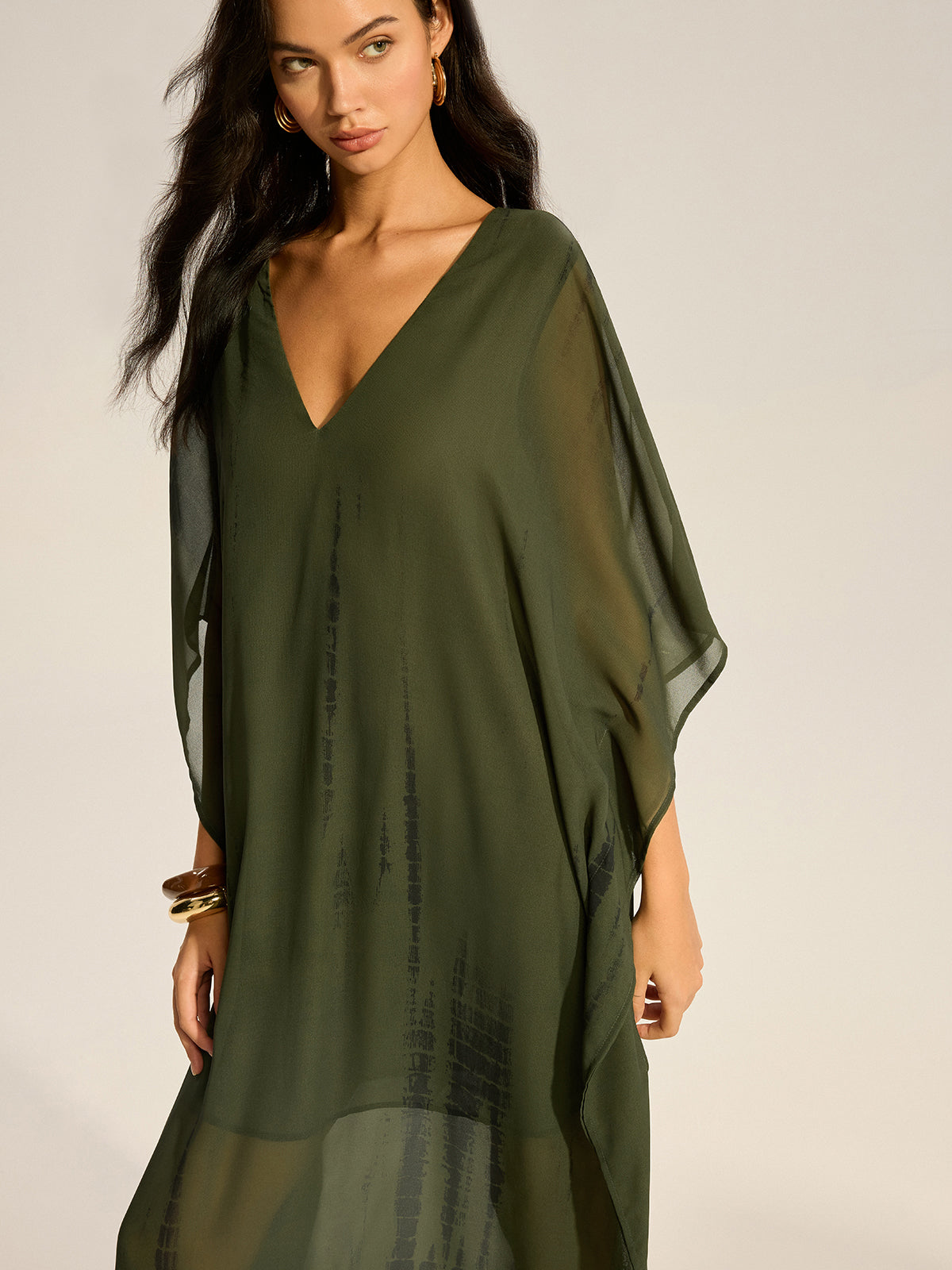 Sheer Chiffon V-Neck Maxi Dress