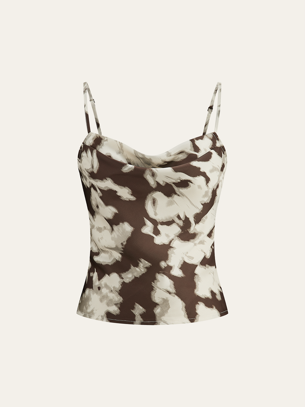 Satin-Cami-Top mit abstraktem Print und Wasserfallausschnitt
