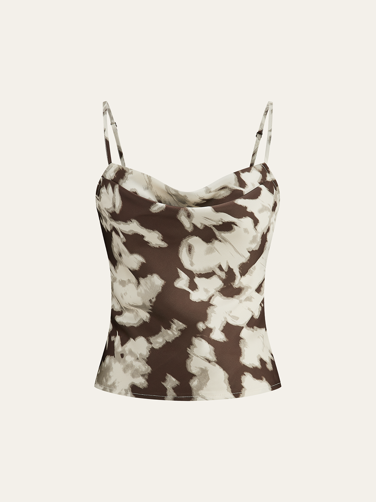 Satin Abstract Print Cowl Neck Cami Top
