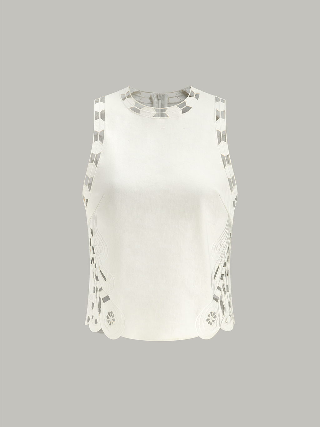 Besticktes Cut-Out Semi-Sheer Top