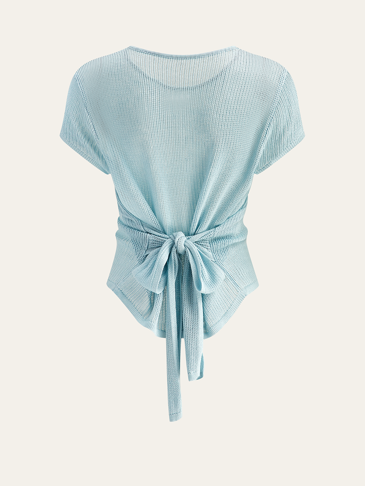Waffle-Knit Top with Back Tie Detail