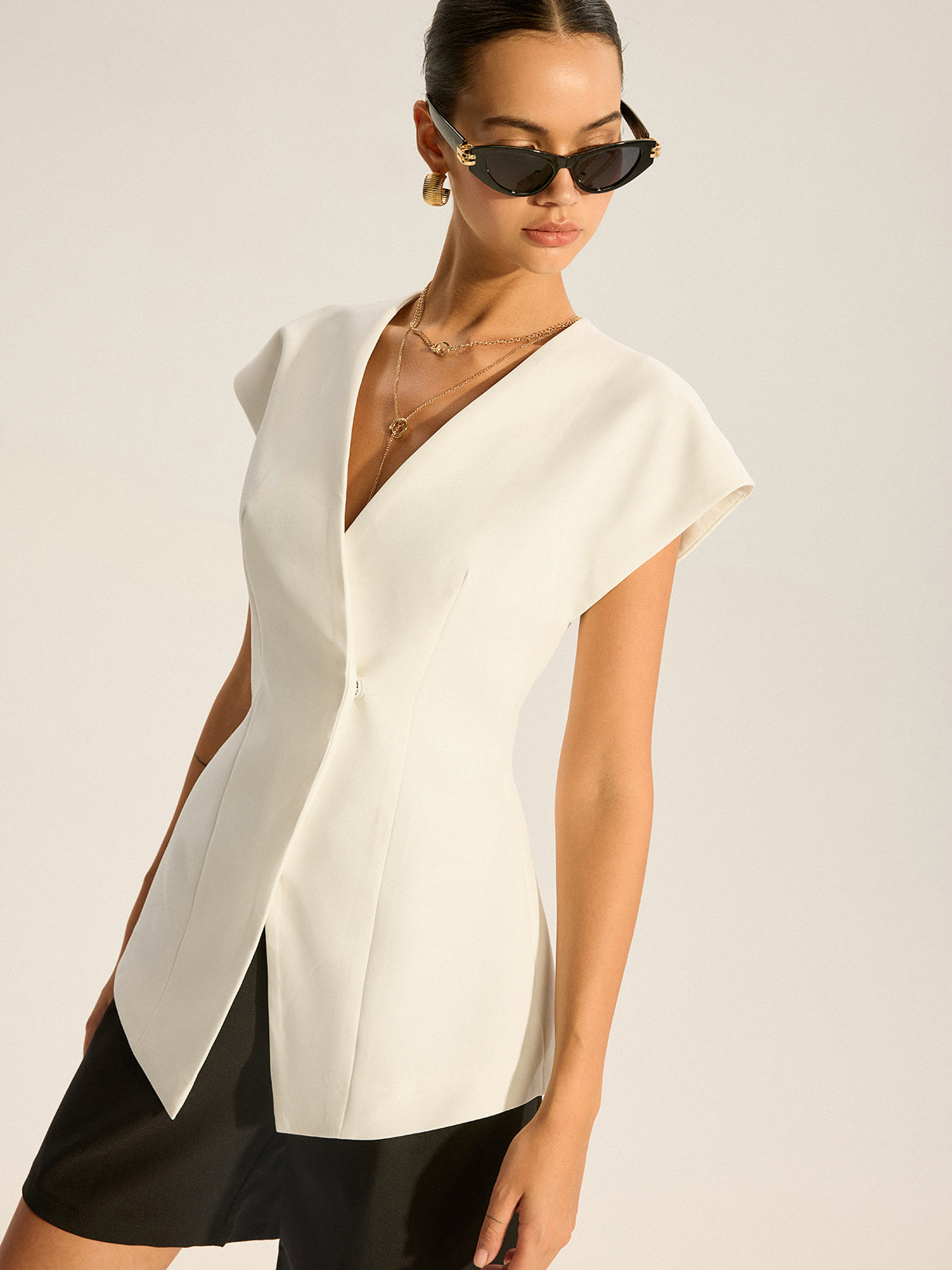 V-Neck Cap Sleeve Vest