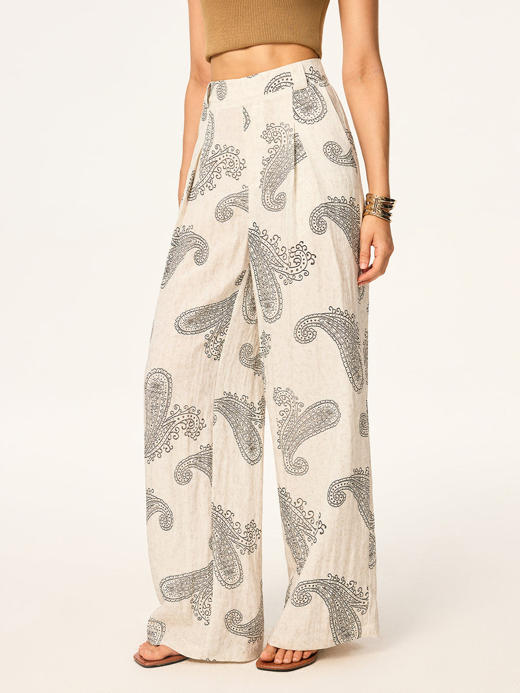 Boho-Print Hose mit weitem Bein ohne Gürtel