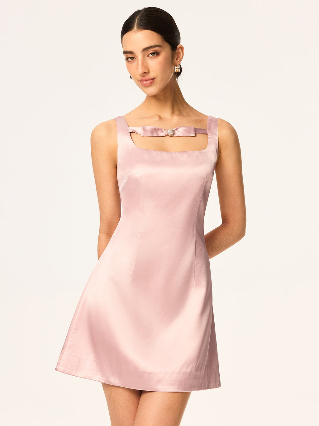 Satin-Minikleid mit Schleife und Strassdetails