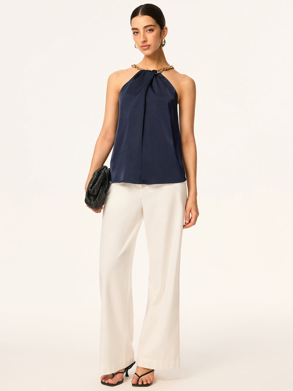 Neckholder-Top mit Metallketten-Ausschnitt