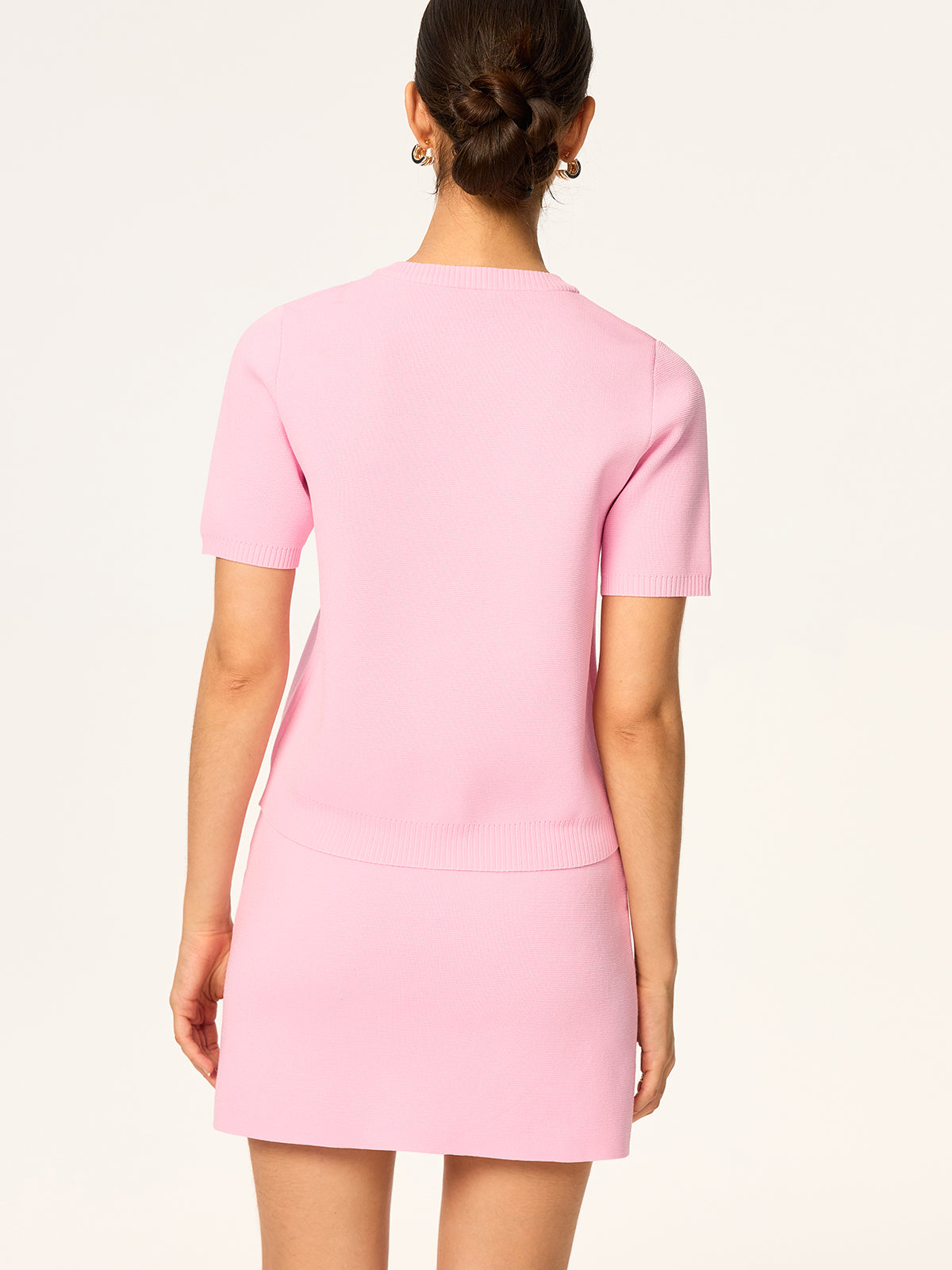 Knit Short-Sleeve Cardigan and Skirt Set