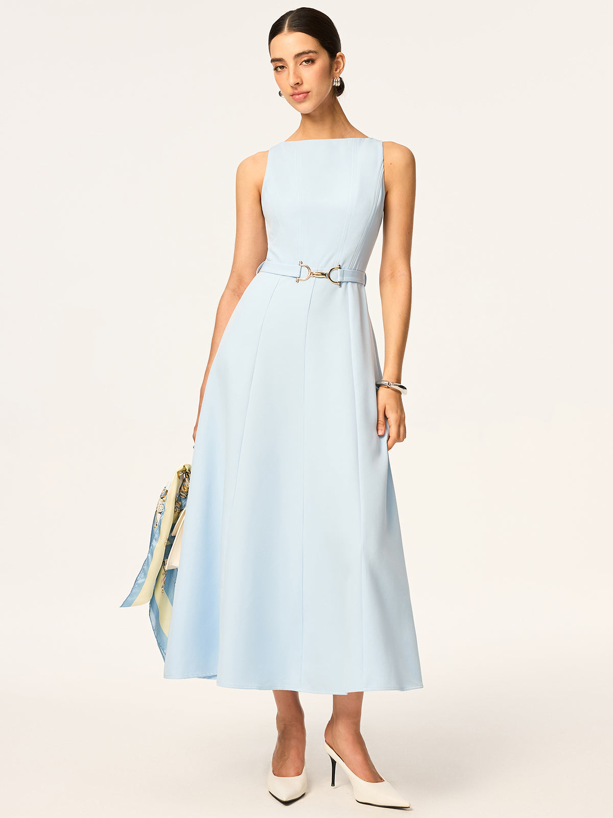 Ärmelloses Midi-Kleid mit Gürtel