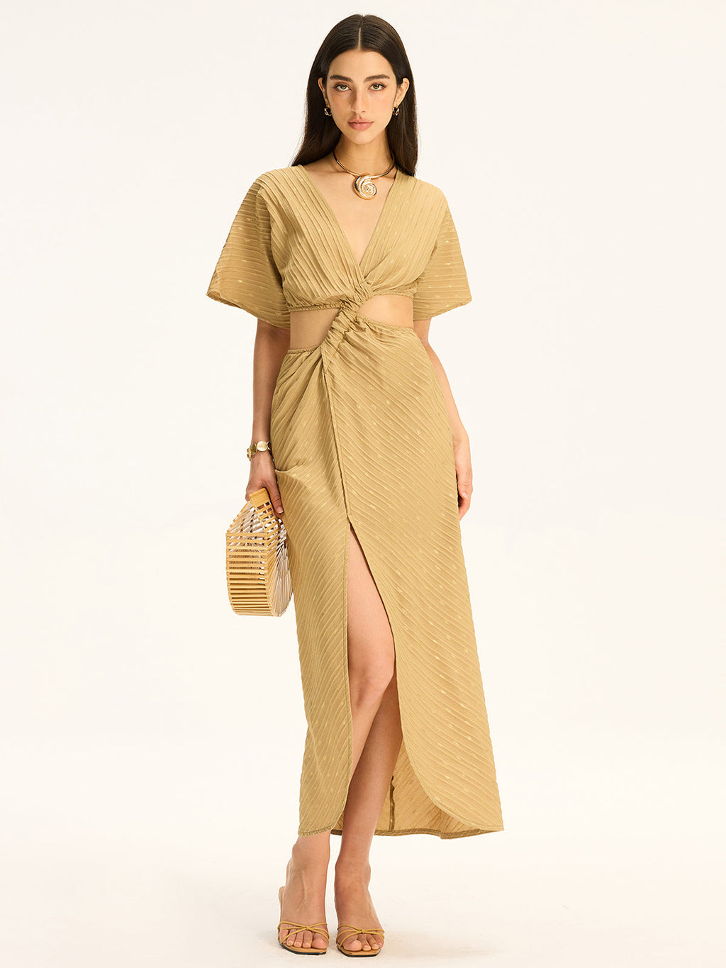 Maxikleid mit Cut-Outs, Wickeldetail und Schlitz