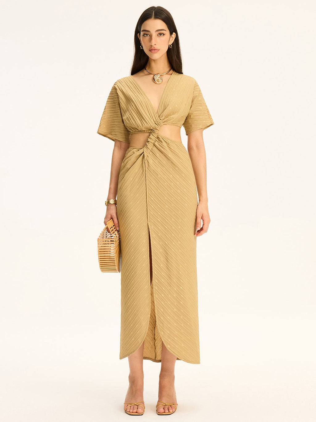 Maxikleid mit Cut-Outs, Wickeldetail und Schlitz
