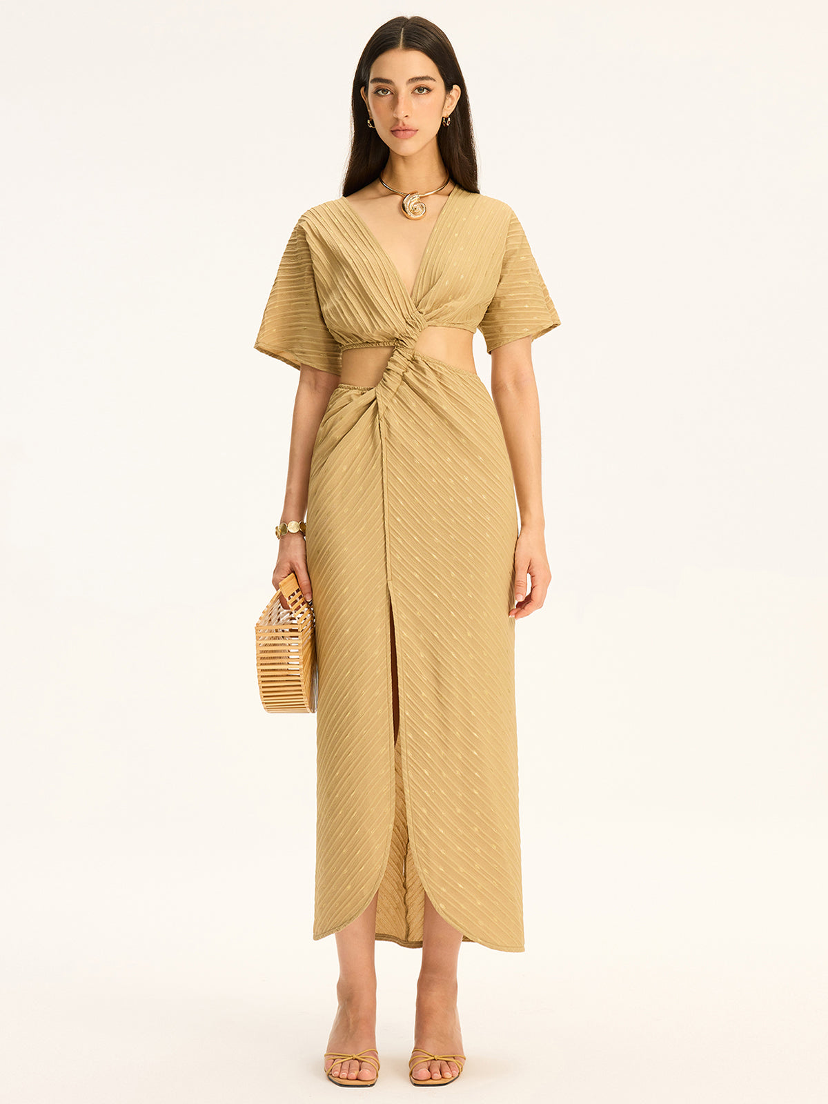 Maxikleid mit Cut-Outs, Wickeldetail und Schlitz