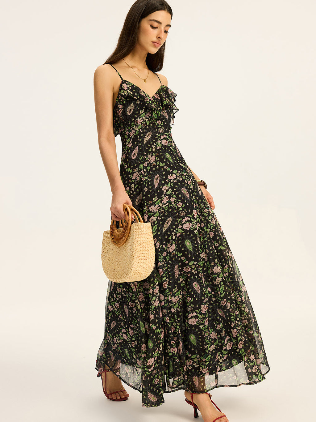 Geblümtes Chiffon-Maxikleid
