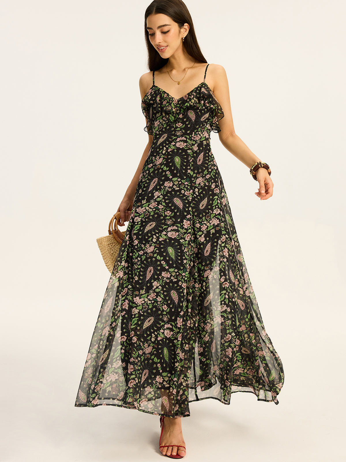 Geblümtes Chiffon-Maxikleid