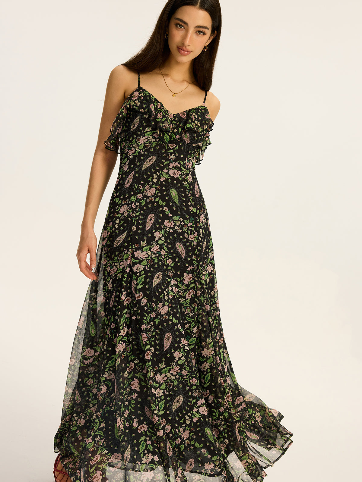 Geblümtes Chiffon-Maxikleid