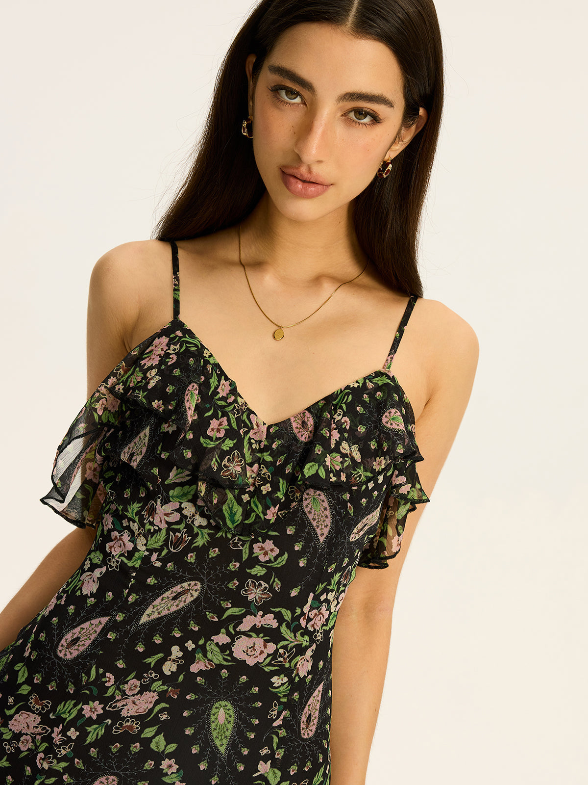 Geblümtes Chiffon-Maxikleid