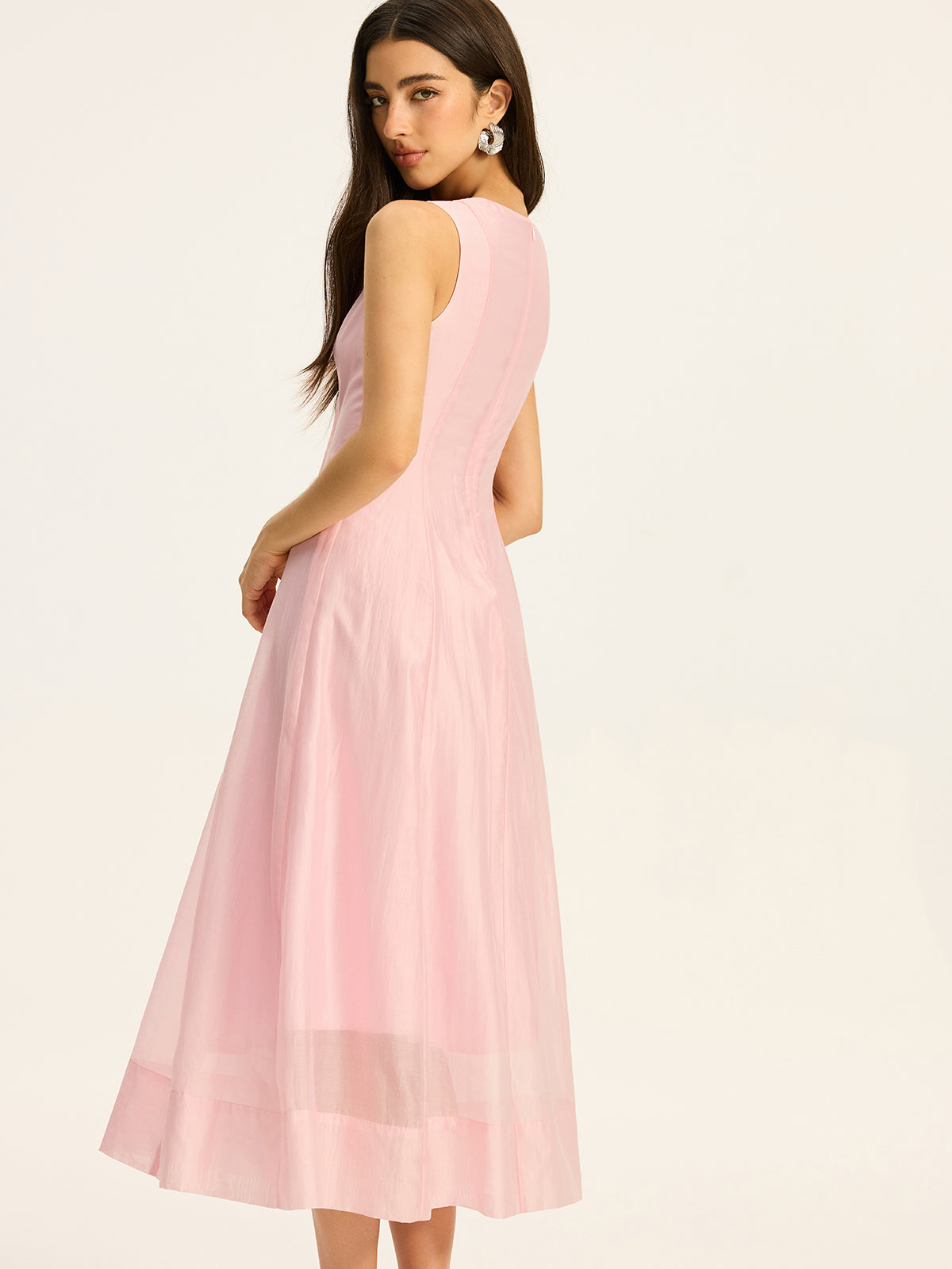 Robe midi plissée sans manches en Tencel semi-transparent 