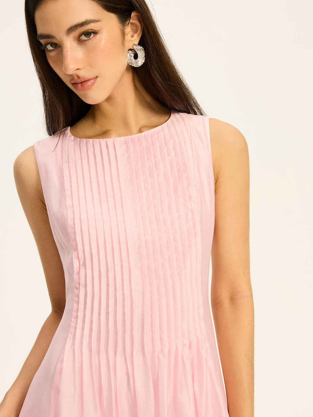 Robe midi sans manches plissée en Tencel semi-transparent
