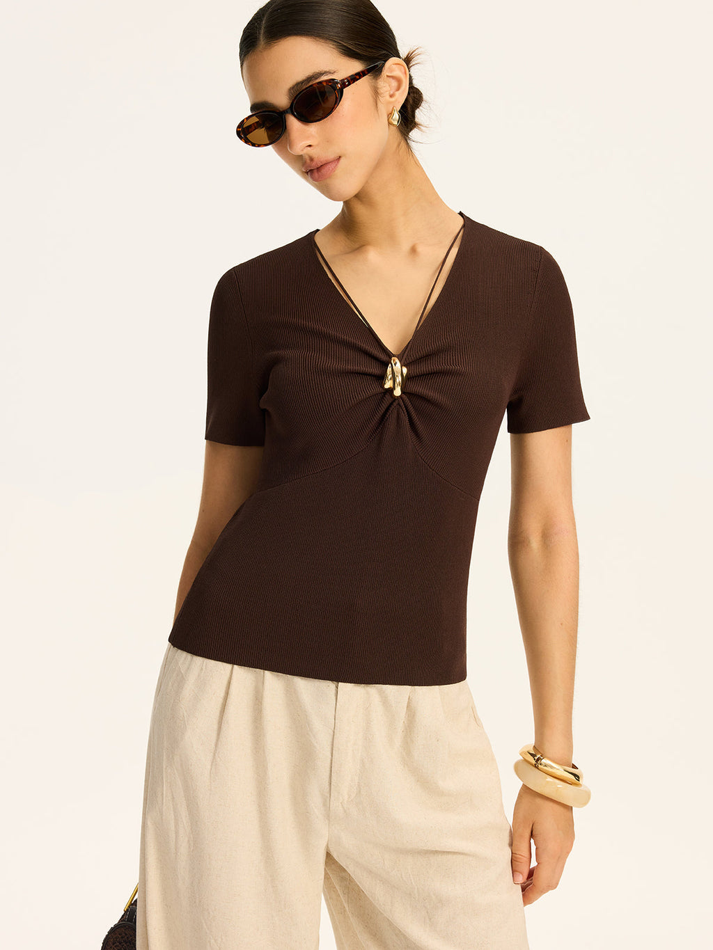 Metall-Detail Rippstrick-Top
