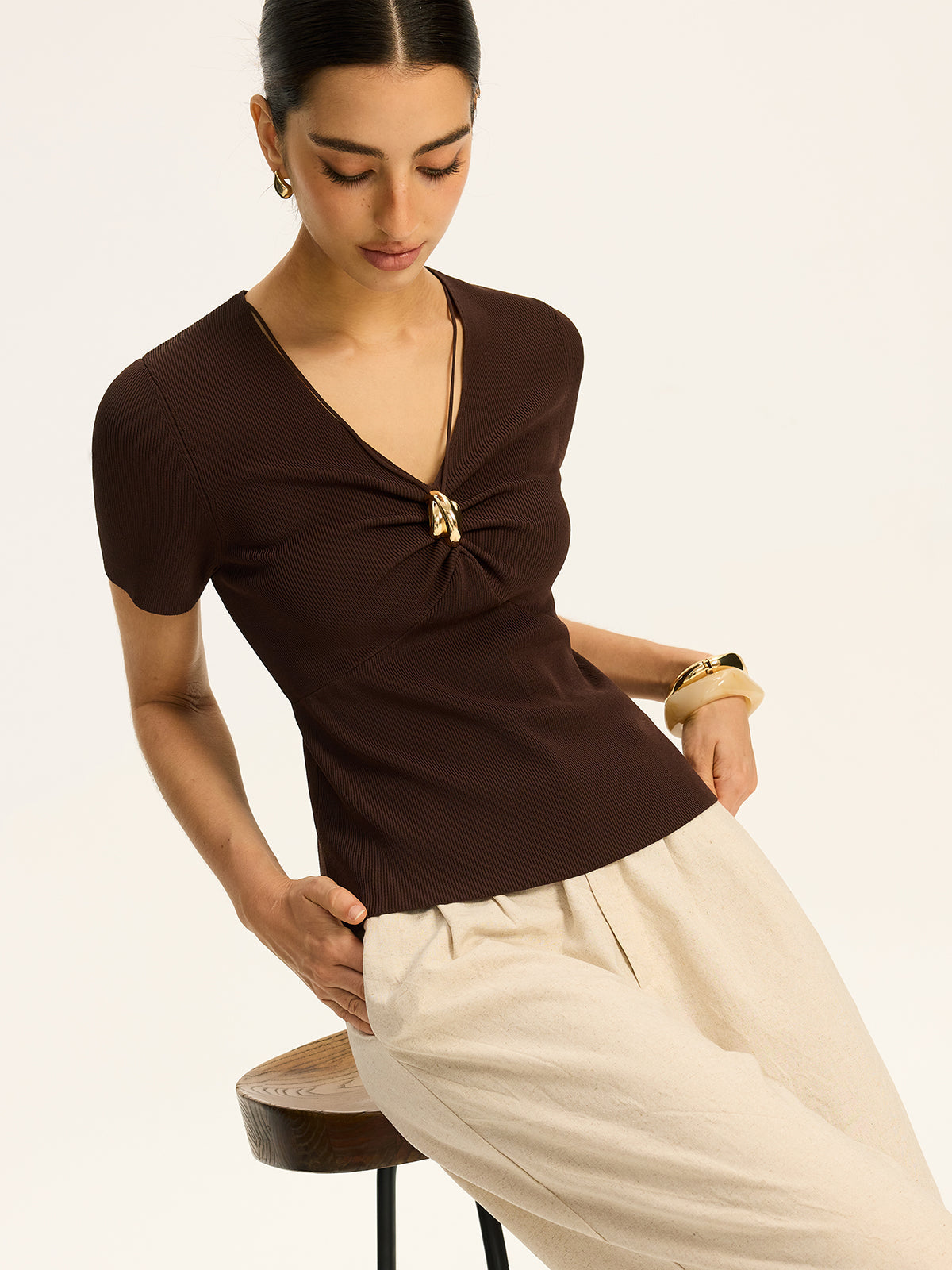 Metall-Detail Rippstrick-Top