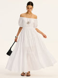 Robe longue en coton à épaules dénudées et manches courtes