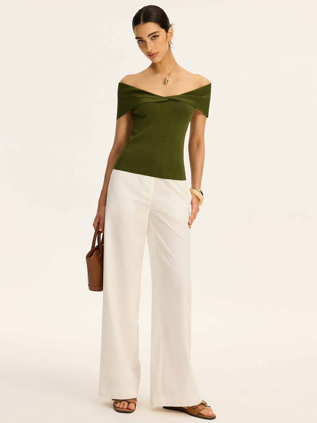 Off-Shoulder Twist-Front Knit Top