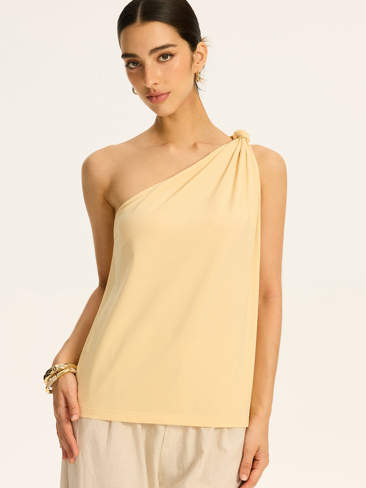 One-Shoulder Ruched Knit Top