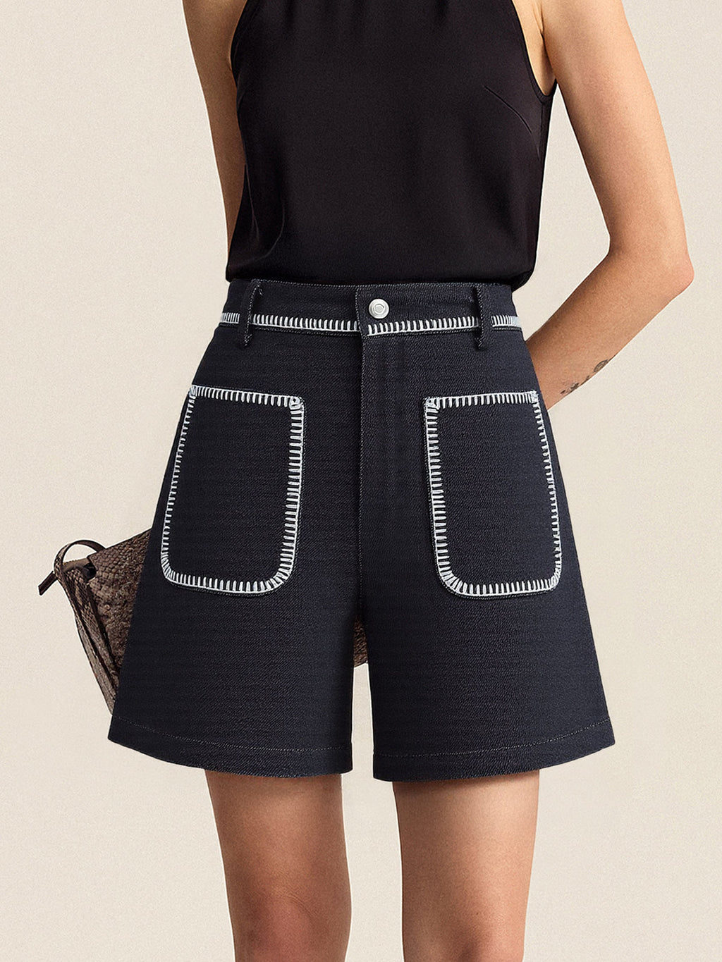 Contrast Trim Denim Shorts