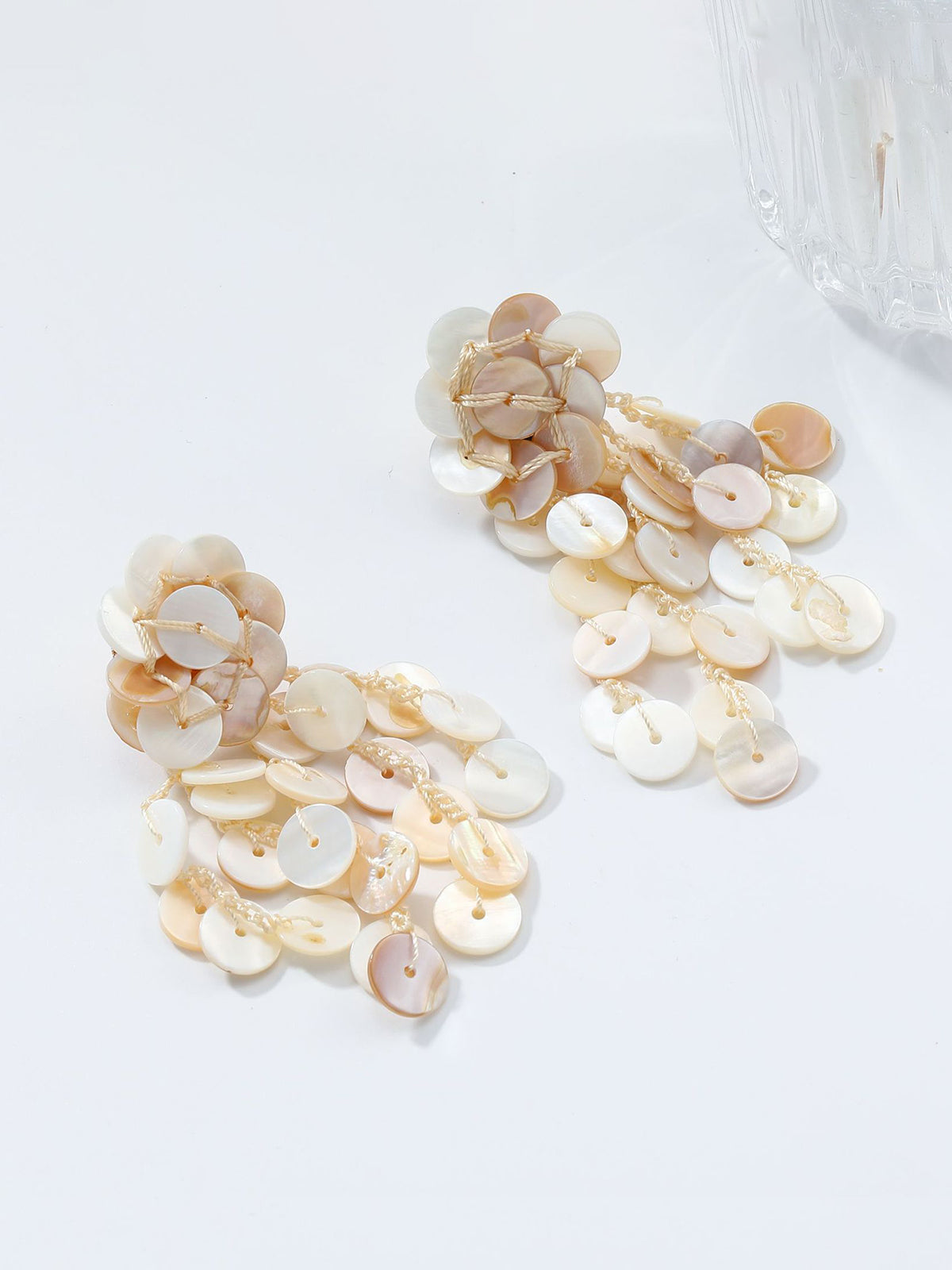 Long Handmade Round Shell Tassel Earrings