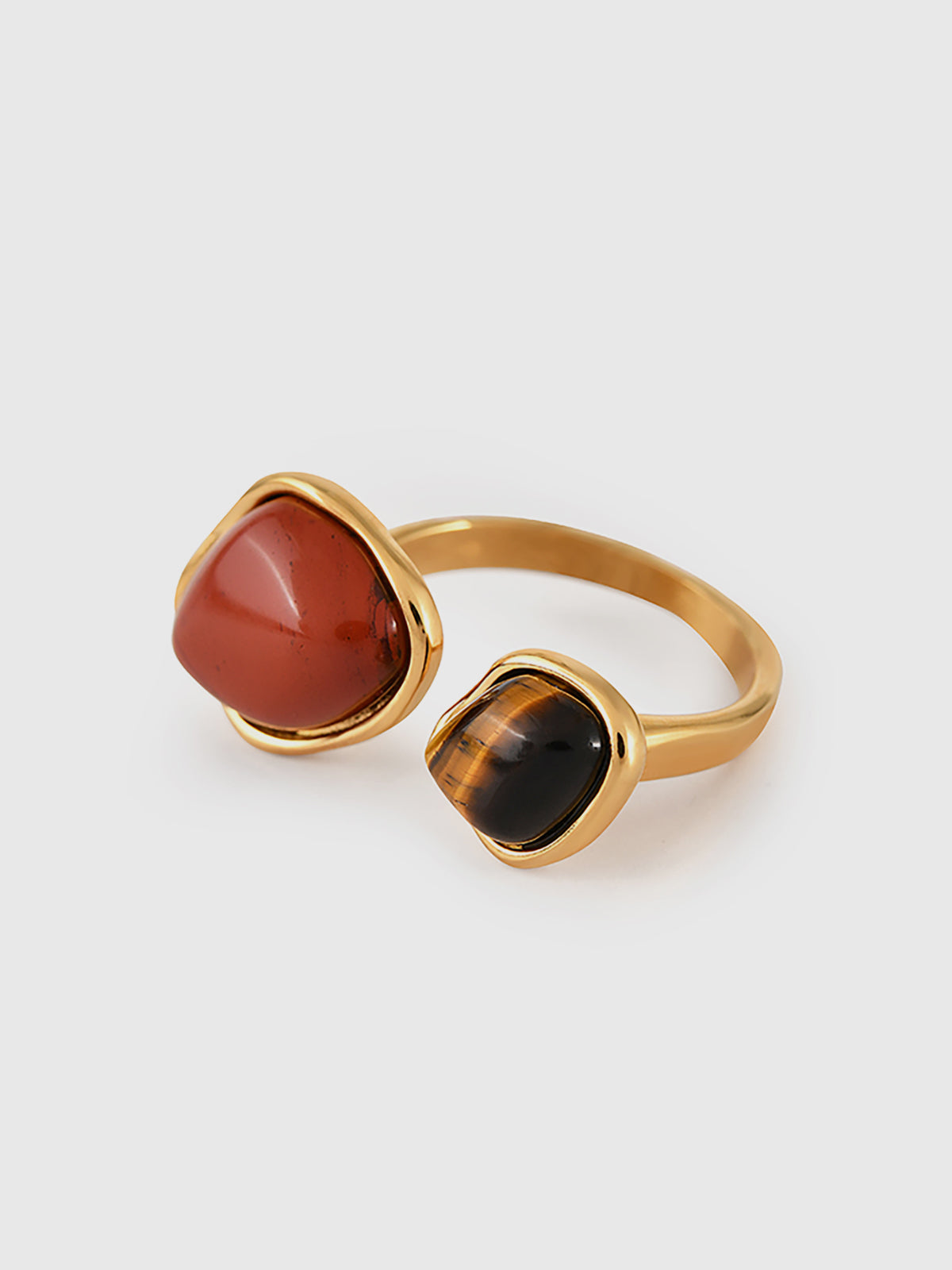 Bague ouverte en jaspe rouge et œil de tigre