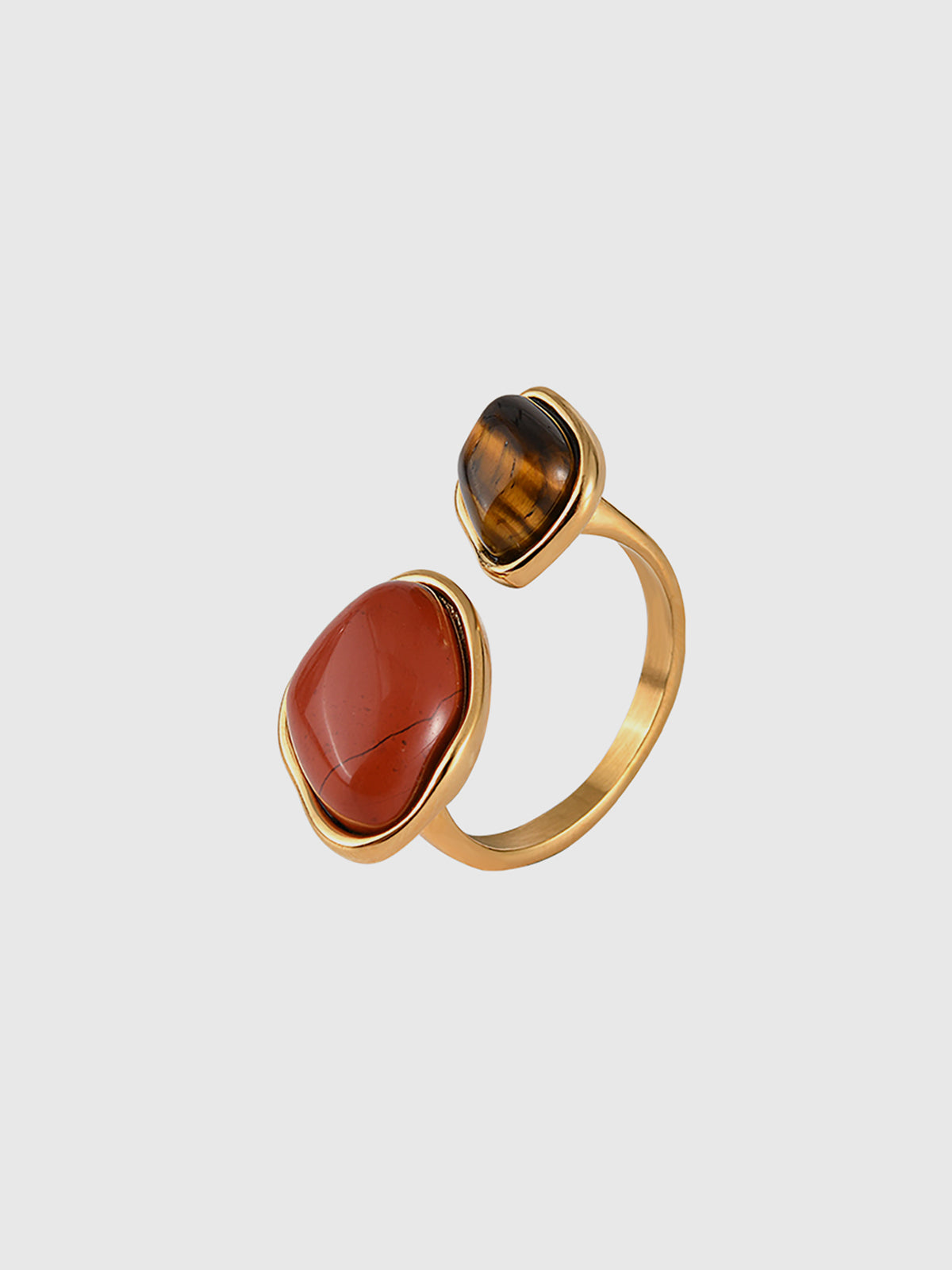 Bague ouverte en jaspe rouge et œil de tigre