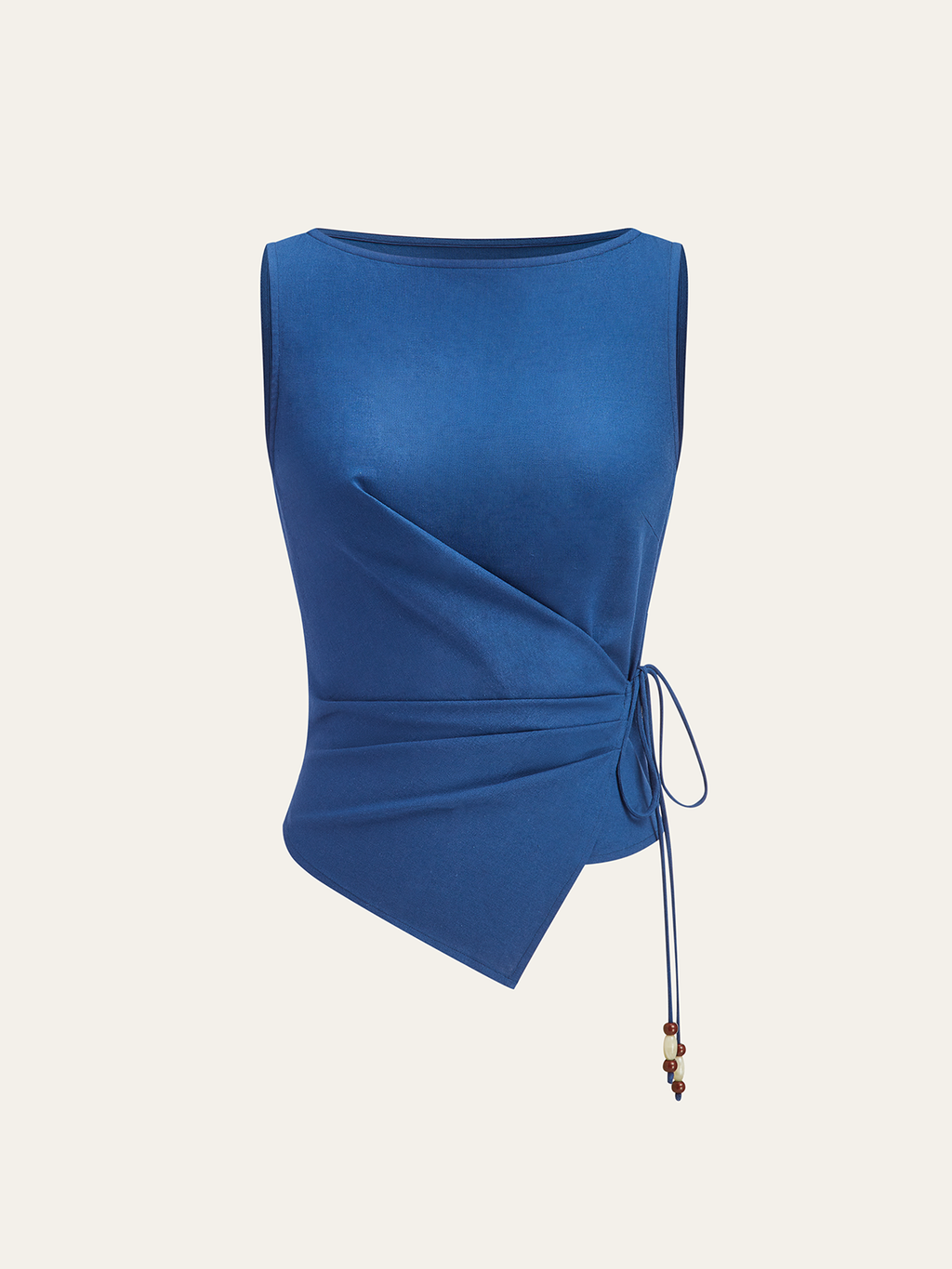 Asymmetric Wrap-Tie Sleeveless Top with Beaded String
